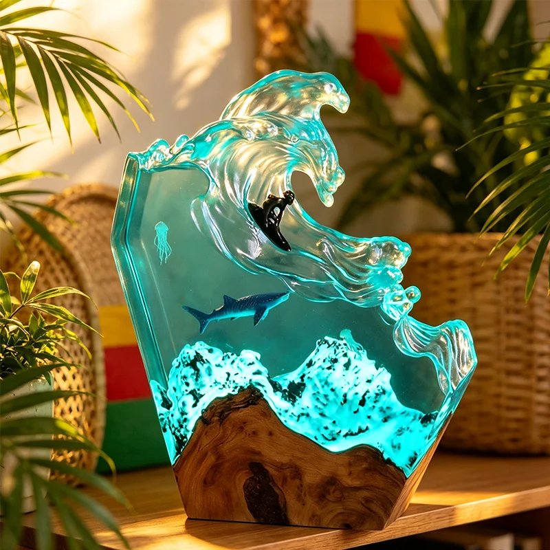 Resin Art Table Top - Marine Whale Lamp Ocean Resin Art