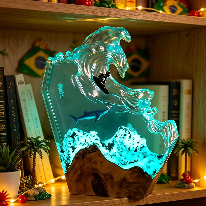 Marine Whale Lamp Ocean Resin  - Resin Art Table Top 评论和价格