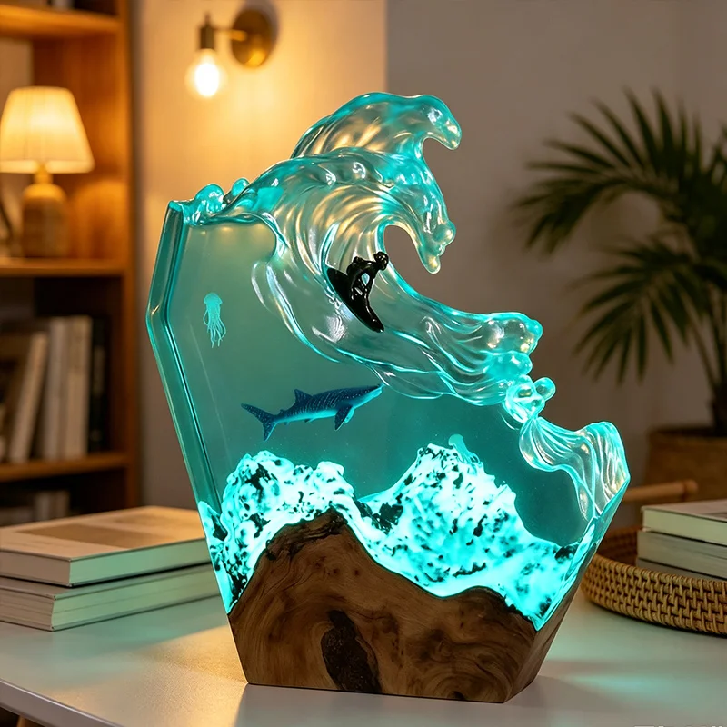 Marine Whale Lamp Ocean Resin  - Resin Art Table Top 评论和价格