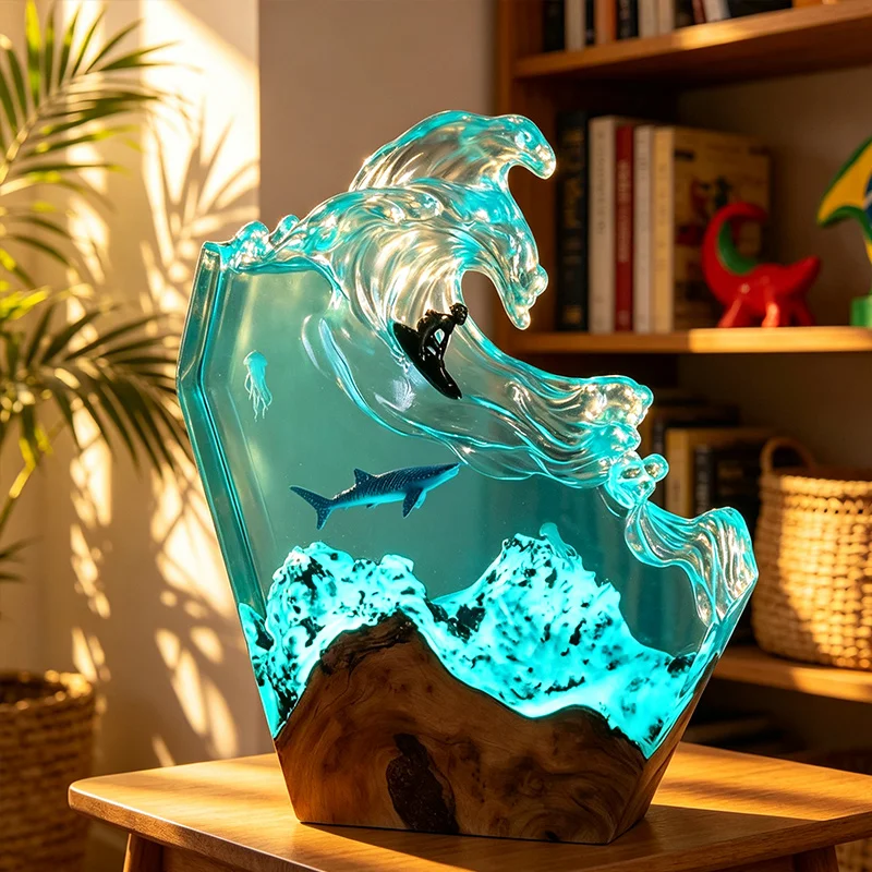 Marine Whale Lamp Ocean Resin  - Resin Art Table Top 评论和价格